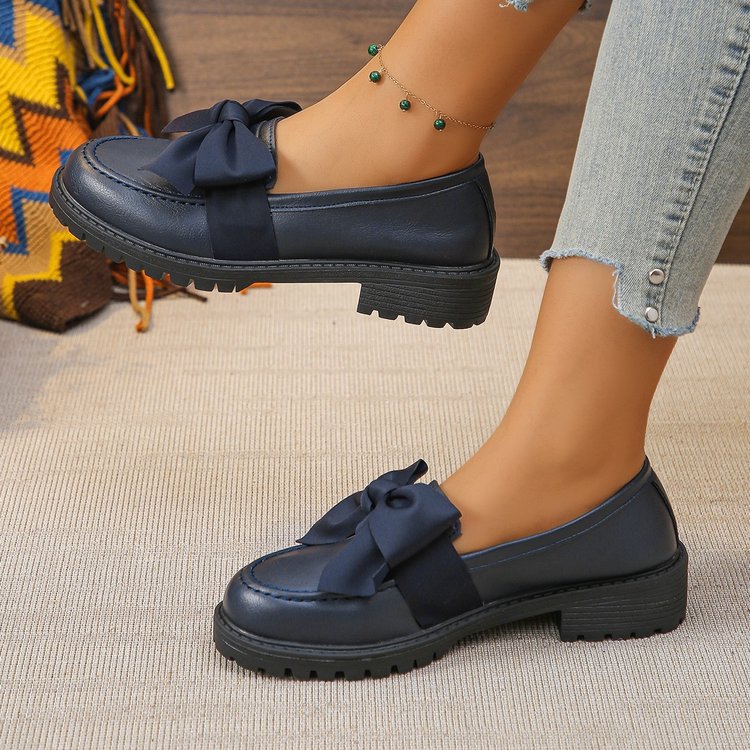 plus sizeexportnew arrival small leather shoes for women thick heel thick solepreppy british style bows loafers wholesale