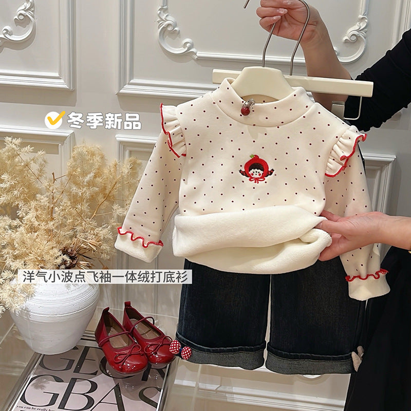 Pre-order: new autumn/winter korean style girls' fleece-lined thickened sweatshirt base layer top - trendy children's clothing for baby girls and kids