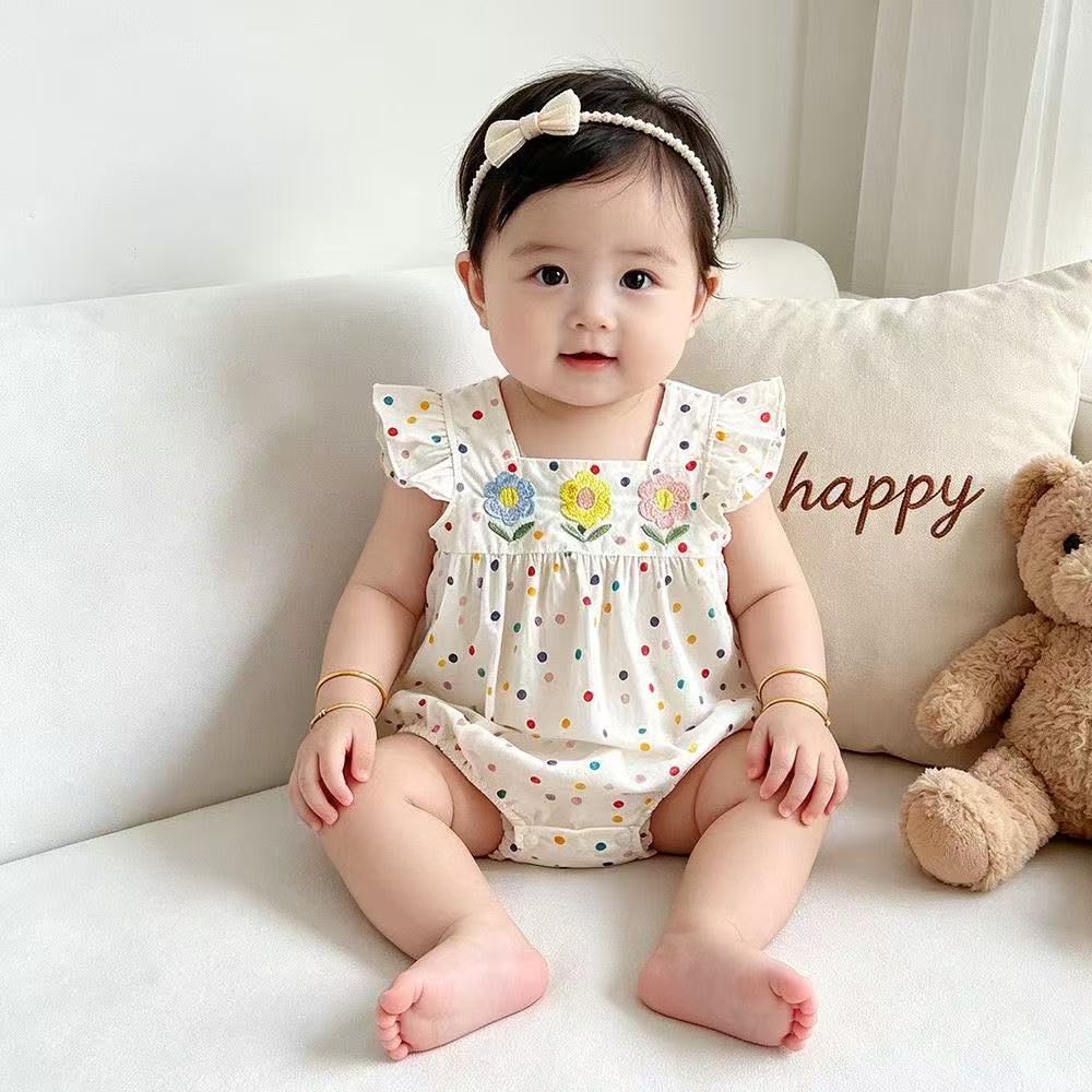Infant sleeveless bodysuit - summer lightweight princess style - baby girl romper - newborn onesie for outdoor wear