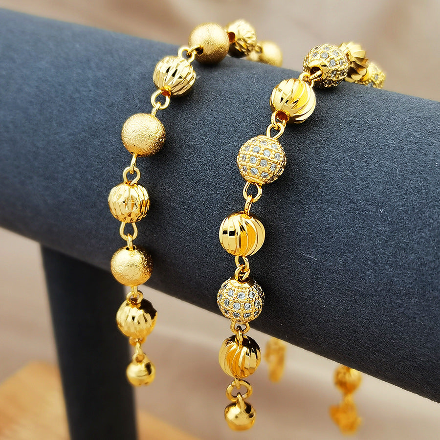 Bohemian beaded women's fashion bracelet, 24k gold plated with cubic zirconia, elegant style