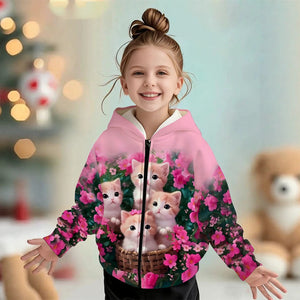 Kids' hoodie jacket, cross-border hot seller: cute cartoon print fashion zip-up hoodie for girls, dropshipping available