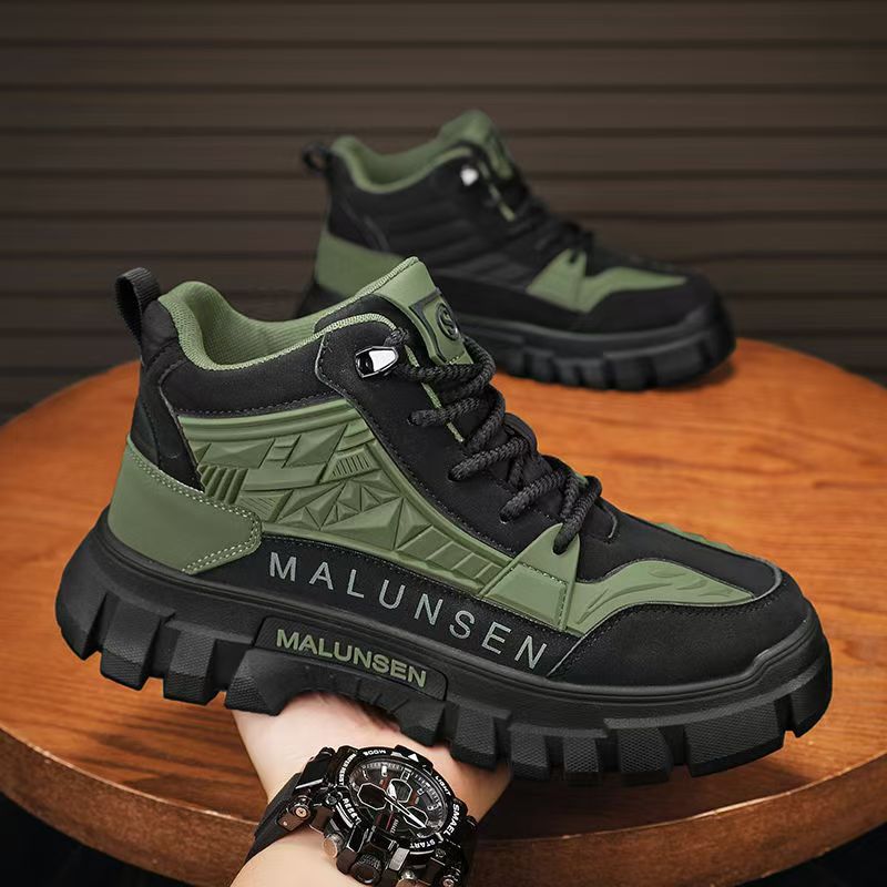 Boots men's high-top spring american retro motorcycle workwear boots outdoor hikingwaterproofnon-slipthick sole labor protection shoes
