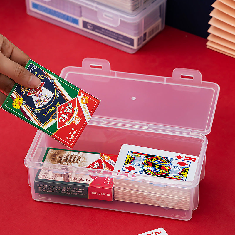 Board game card storage box, transparent plastic playing card storage box with lid, dust-proof small object storage and finishing box