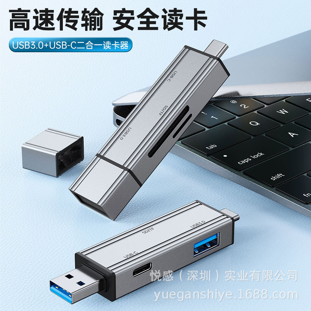 wireless 2.0 & 3.0 2-in-1 card reader - sd/tf card converter with usb and type-c ports