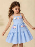 girl's suspender skirt multi-color texture fabric cake skirt stereo flower patchwork sky blue kidsdress