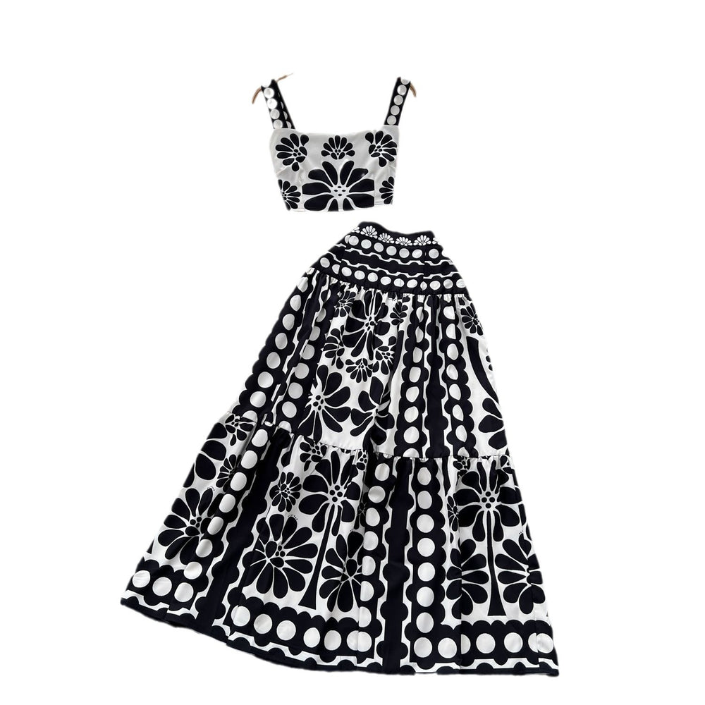 European and american style retro jacquard knit set - women's sleeveless tank top + midi skirt - high-end socialite two-piece outfit