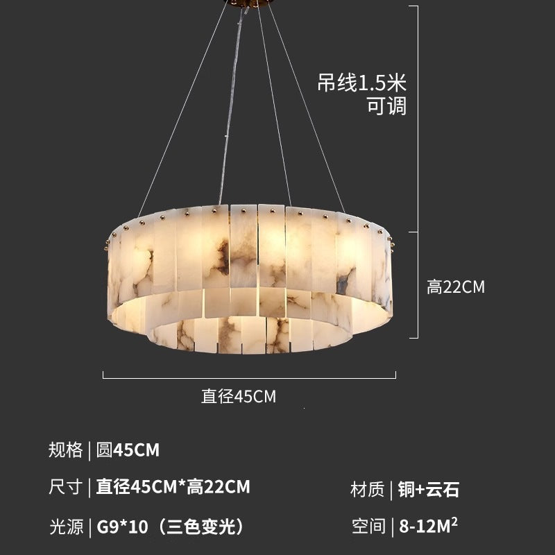 Modern minimalist spanish natural cloud marble translucent living room cross-border all-copper spanish cloud marble chandelier