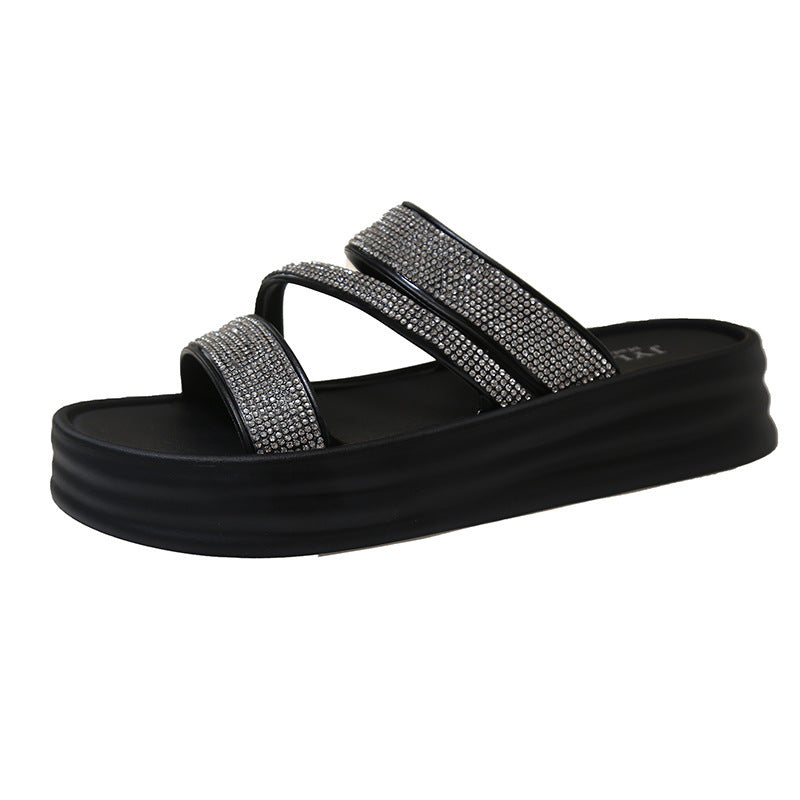 Influencer-approved women's summer sandals and slides, 2024 new arrivals. versatile, chunky platform, rhinestone embellished, trendy fairy-style footwear