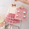 Girls' princess dress  new korean style round neck vest mesh skirt set little girl birthday dress spring and autumn