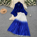 Miya pleated butterfly sleeve gradient tie back shawl short outweartops+gradient pleated skirt two-piece set