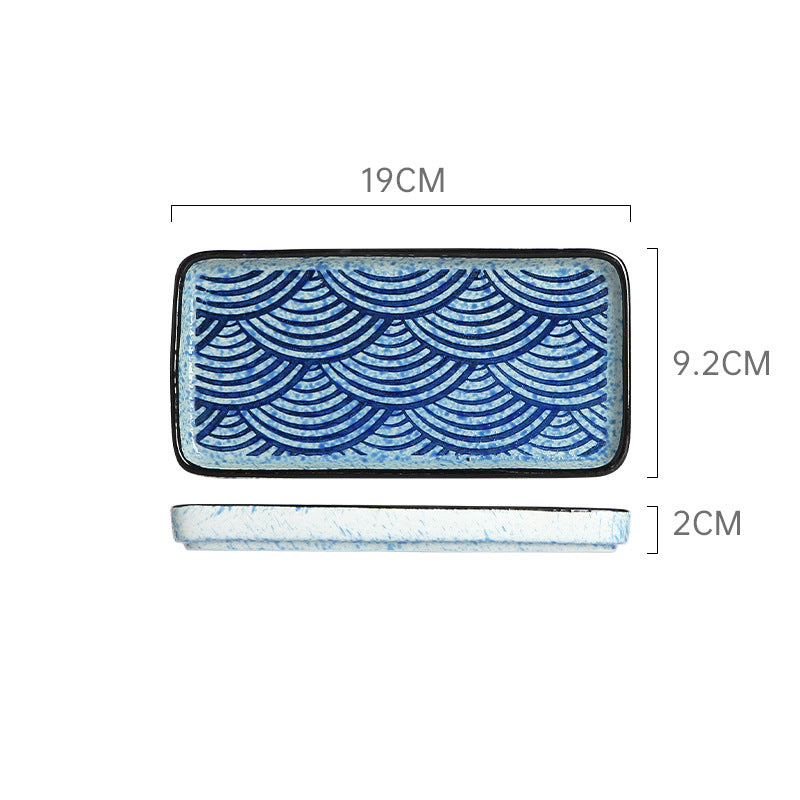 Japanese retro ceramic rectangular sushi plate - perfect for home use, desserts, pastries, creative flat plates, dim sum, and snacks