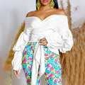 D486 new arrival: summer fashion solid color off-shoulder criss-cross tie-up puff sleeve sexy v-neck blouse - african style top