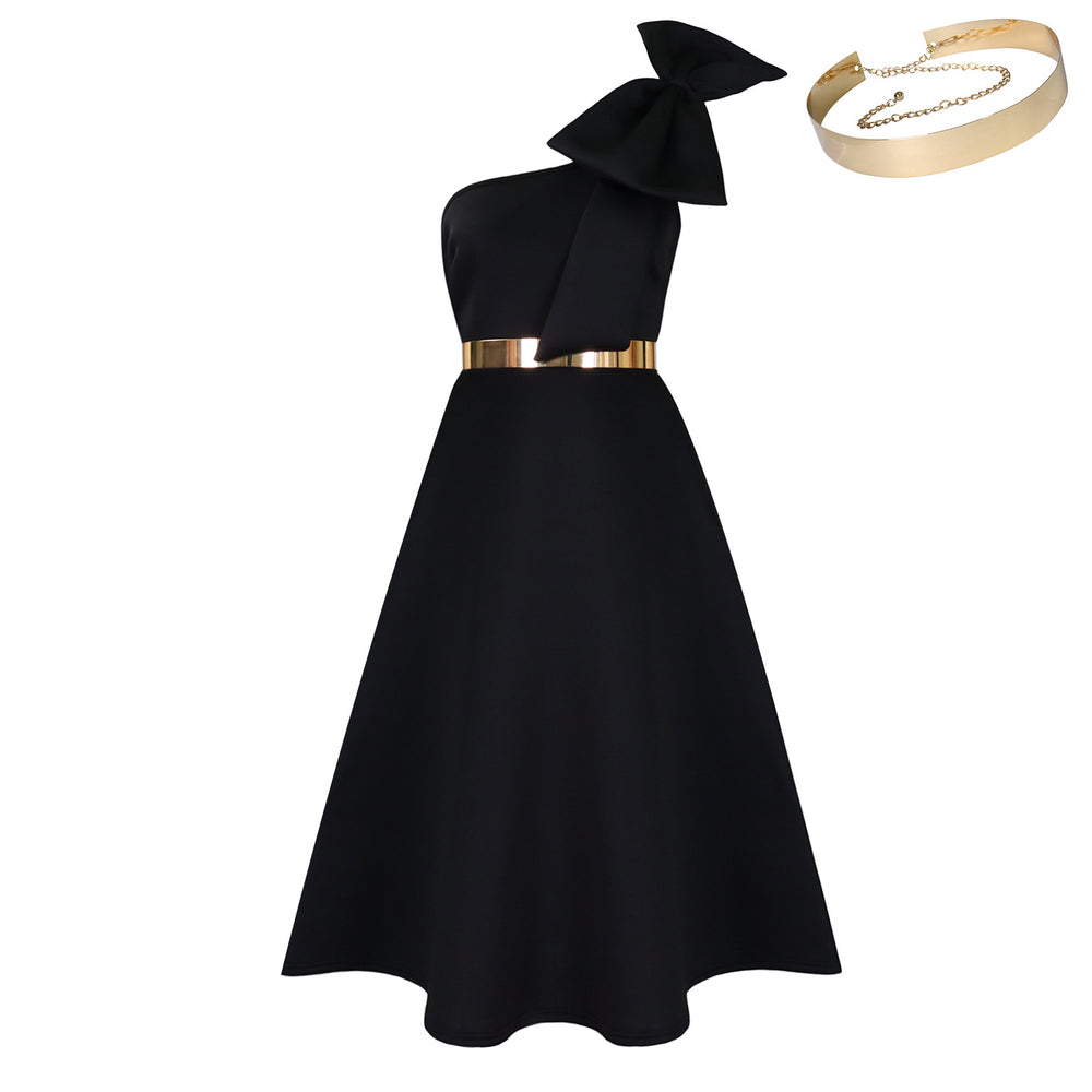 D513  plus size women's summer new fashion one-shoulder bow banquet dress african maxi dress