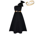 D513  plus size women's summer new fashion one-shoulder bow banquet dress african maxi dress