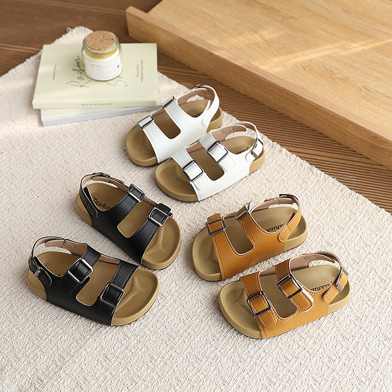 Kids' open-toe sandals: boys' non-slip breathable platform beach shoes, girls' summer double-buckle comfortable versatile casual shoes