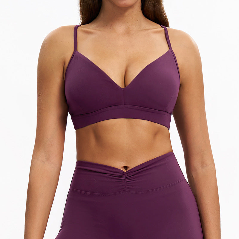 brushed quick-drying v-neck yoga bra y-shaped beautiful back adjustable intimates fitness running sports bra 9313