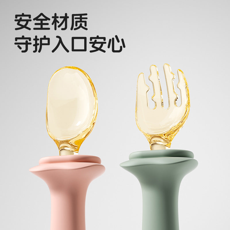 Kids food supplement spoon ppsu yuanbao spoon baby independent eating spoon baby for home silicone fork spoon food supplement tableware