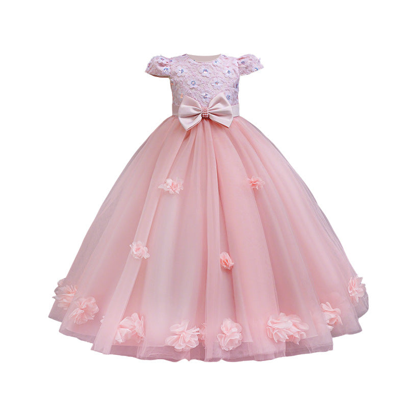 Girls' solid color mesh tutu wedding dress - perfect for children's day performances, birthday parties, and princess outfits - in stock!