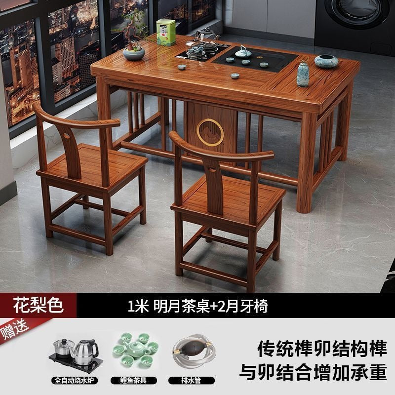 New chinoiserie balcony coffee table solid wood table and chair combination tea table small apartment for home kung fu tea table all-in-one complete set