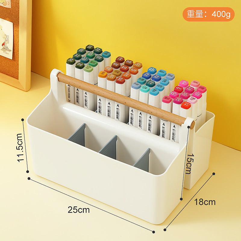 Hand-held colored pen marker storage box, grid large-capacity pen holder, finishing, student brush desktop stationery storage box