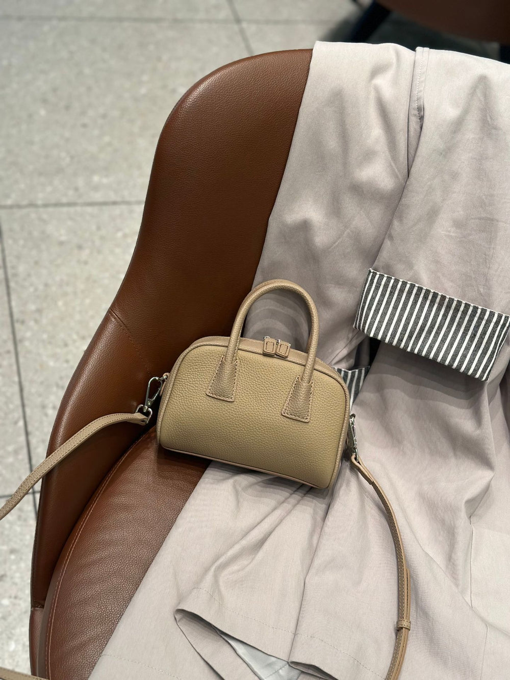 2026 bowling bag genuine leather boston bag first layer cowhide shoulder crossbody small bag k-style satchel bag women's bag