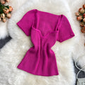 Summer hot girl style short t-shirt short sleeve sense of designniche style square neck heart exposed collarbone exposed navel knitting shirttops women