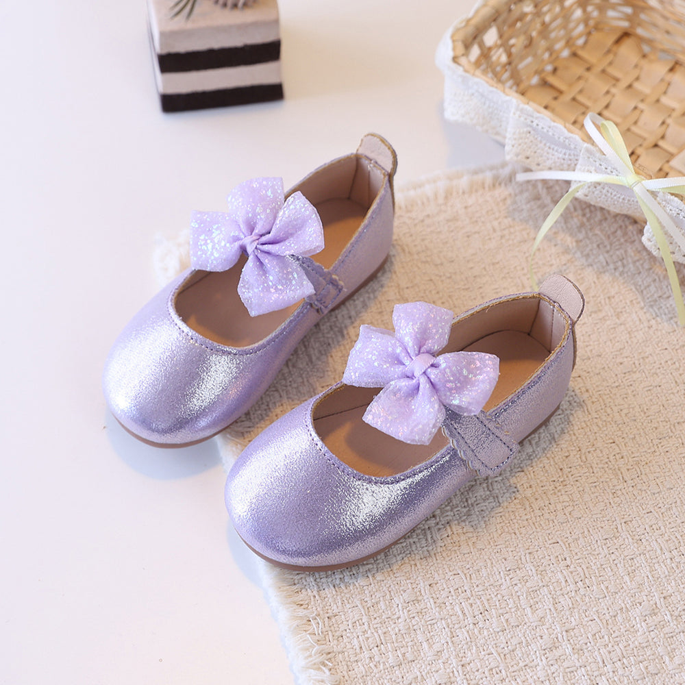 girls' shiny bow princess shoes - spring/autumn soft sole baby first walker single shoes - little girl's velcro mary janes