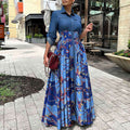 C8551 autumn/winter new plus size women's fashion casual denim patchwork print maxi dress - export quality