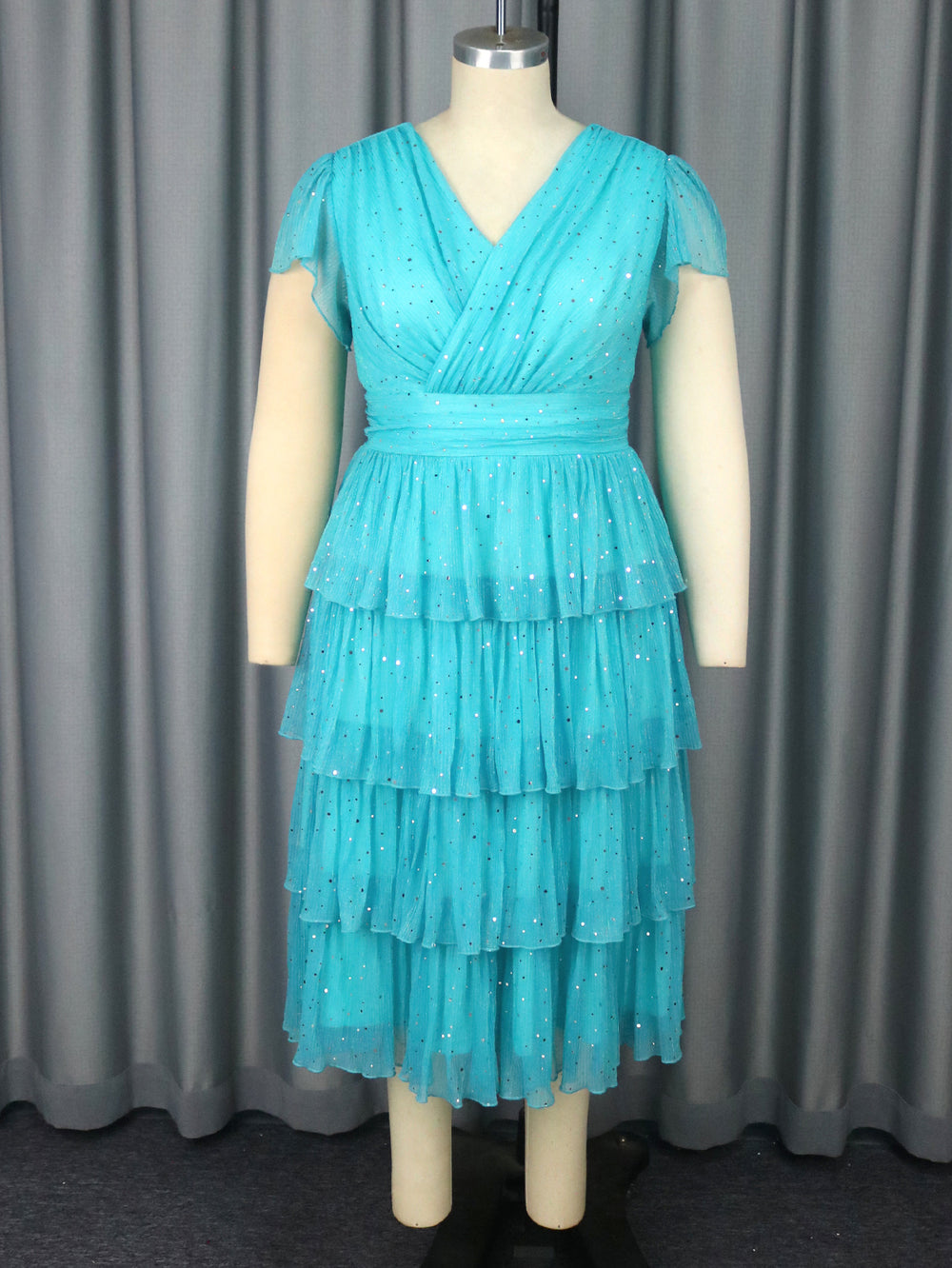 Plus size women's sexy v-neck sequin party dress - elegant, slim-fit, a-line evening gown