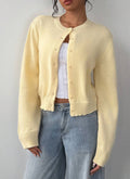 fashion light yellow short knittingcardigan round neck buttoned looselong sleeves soft waxy knittingoutwear