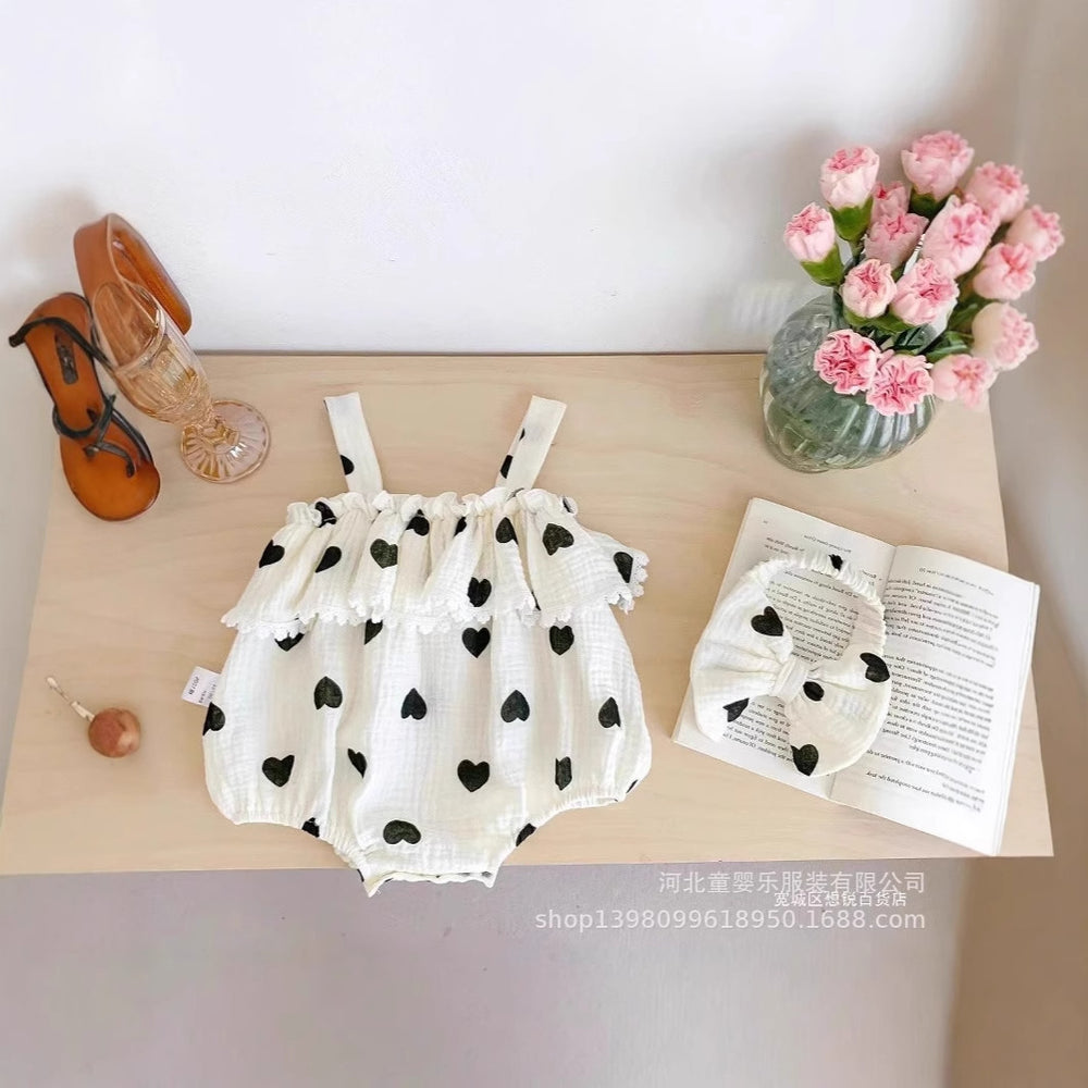 Personalized baby bag butt summer oem sample processing gauze sweat-absorbent cotton wide shoulder rompers infant summer clothing