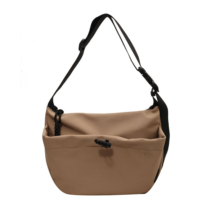 Cross-border special supply of solid color Oxford cloth messenger bag casual cloth bag 2024 new drawstring wide shoulder strap shoulder bag