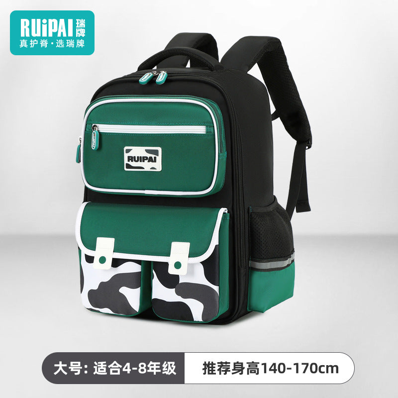 Rui brand schoolbag for primary school students in grades 3-6, ultra-lightweight burden reduction, water-proof children's spine school bag, backpack.