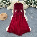 French chic high-end bowknot lace long sleeve patchwork waist pleated dress - elegant women's formal gown