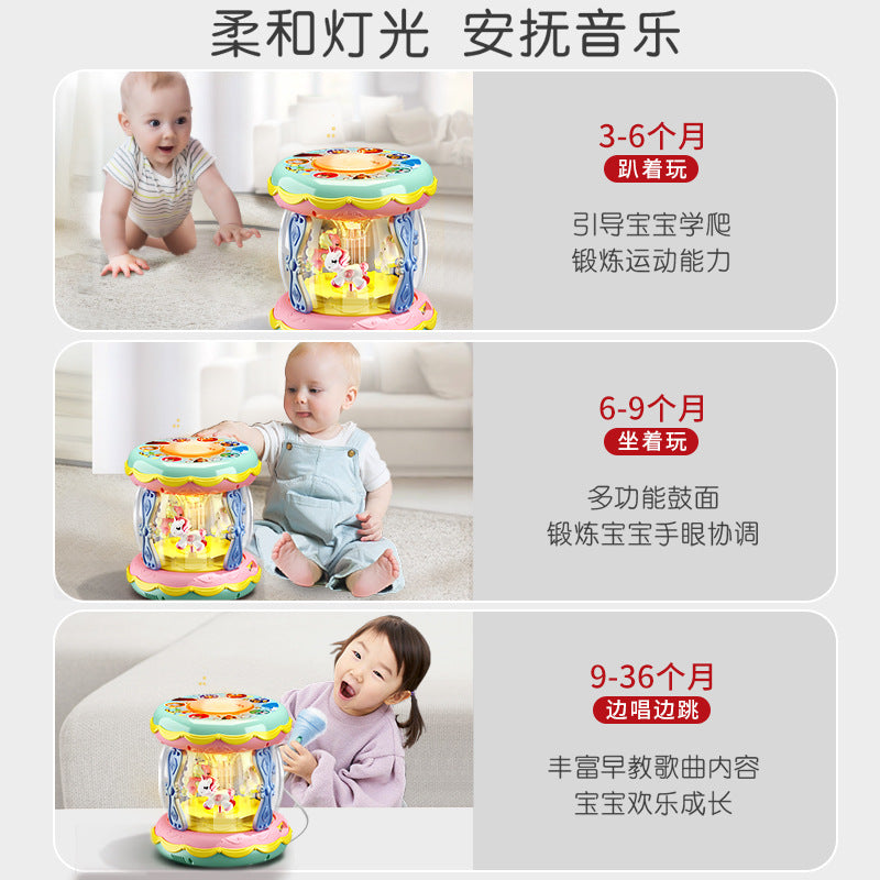 Infant and toddler carousel hand drum, baby early education educational light music drum toy, kids wholesale gift