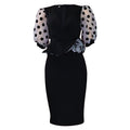D502  summer new arrival mesh flocked puff sleeve v-neck fashionable elegant bodycon foreign trade dress