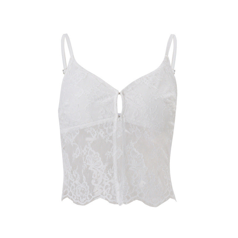 women's clothing  summer new slim-fit cardigan v-neck lace patchwork see-through camisole top