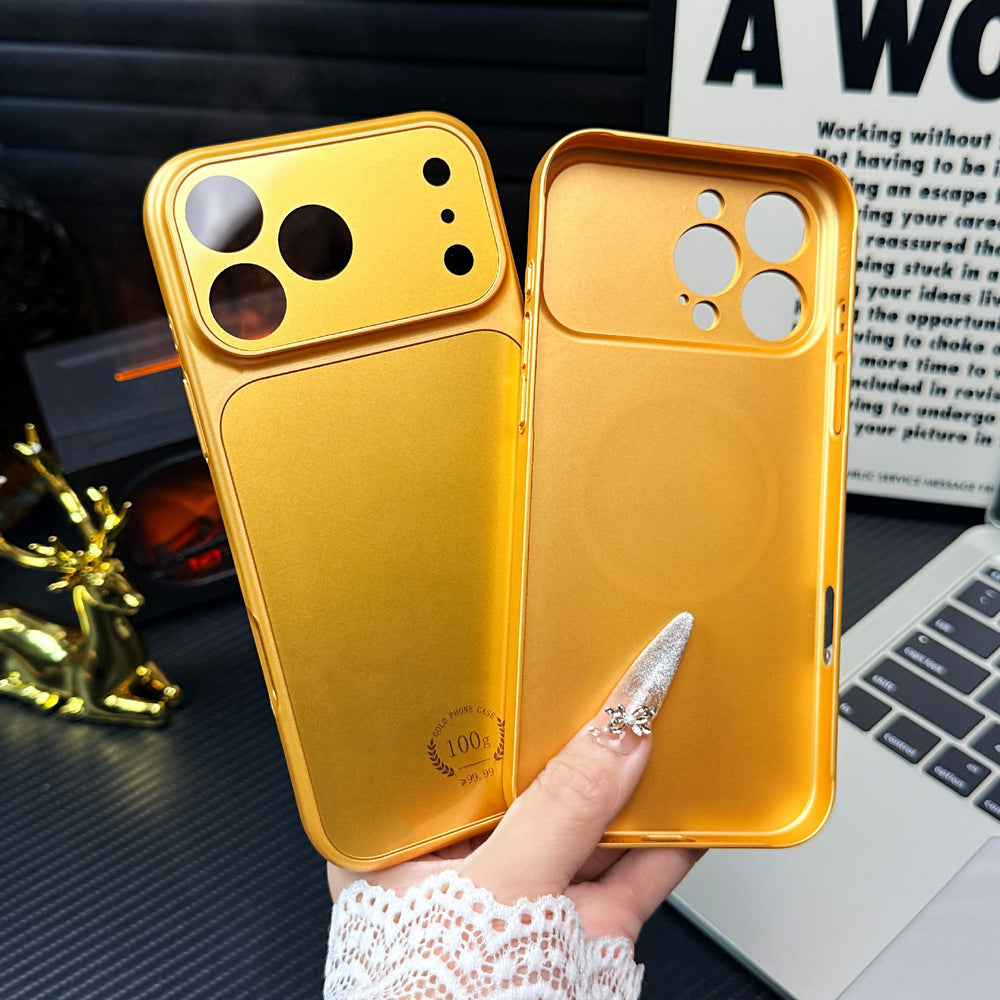 Suitable for apple 17 gold logo magnetic phone case, rich gold iphone 17 corning glass phone case
