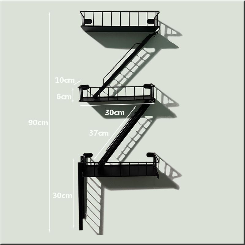 Trendy multi-tiered staircase shelf set - iron art wall-mounted storage rack for home bedroom decoration and organization