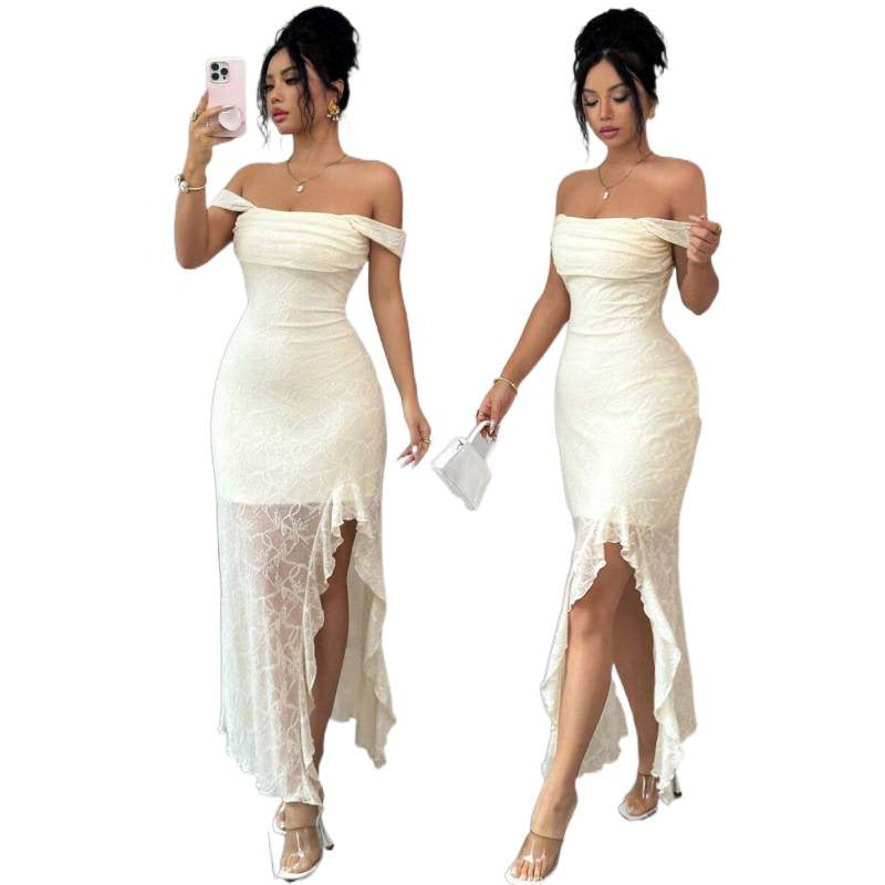 Amazon elegant off-the-shoulder jacquard cami dress - women's  summer new arrival - slim fit & figure-flattering dress