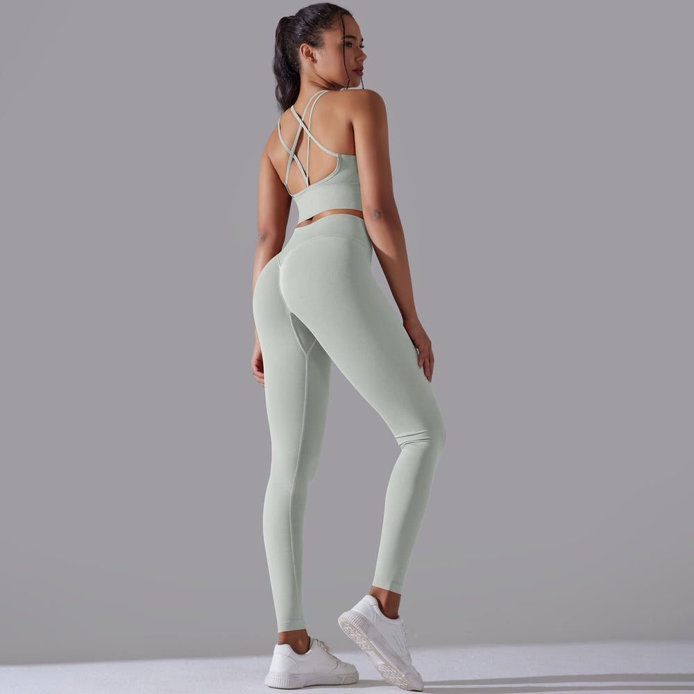 fashionnew arrival seamless knittingpure color beautiful back tight high waist yoga suit running fitness two-piece set