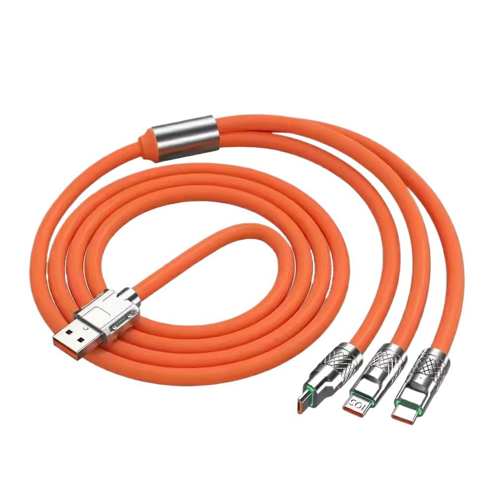 3-in-1 data cable, 120w supercharge cable, compatible with apple, huawei, and android phones, 3-in-1 6a data cable