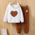 autumn/winter girls' fleece sweatshirt set - heart pattern crew neck long sleeve top - kids' warm loungewear