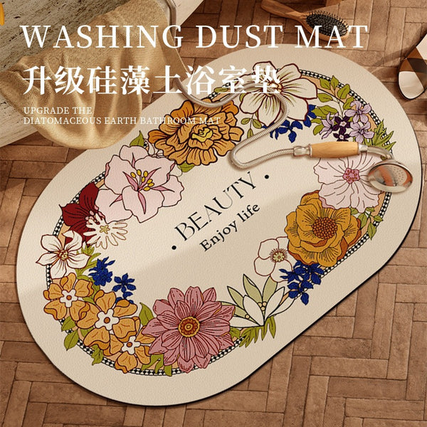 Retro oval bathroom floor mat, toilet non-slip mat, diatom mud absorbent mat, carpet, bathroom, toilet floor mat, door mat