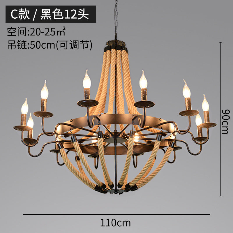 American retro hemp rope chandelier creative hotel lobby B & B restaurant lamp personalized industrial style hotel box lamp