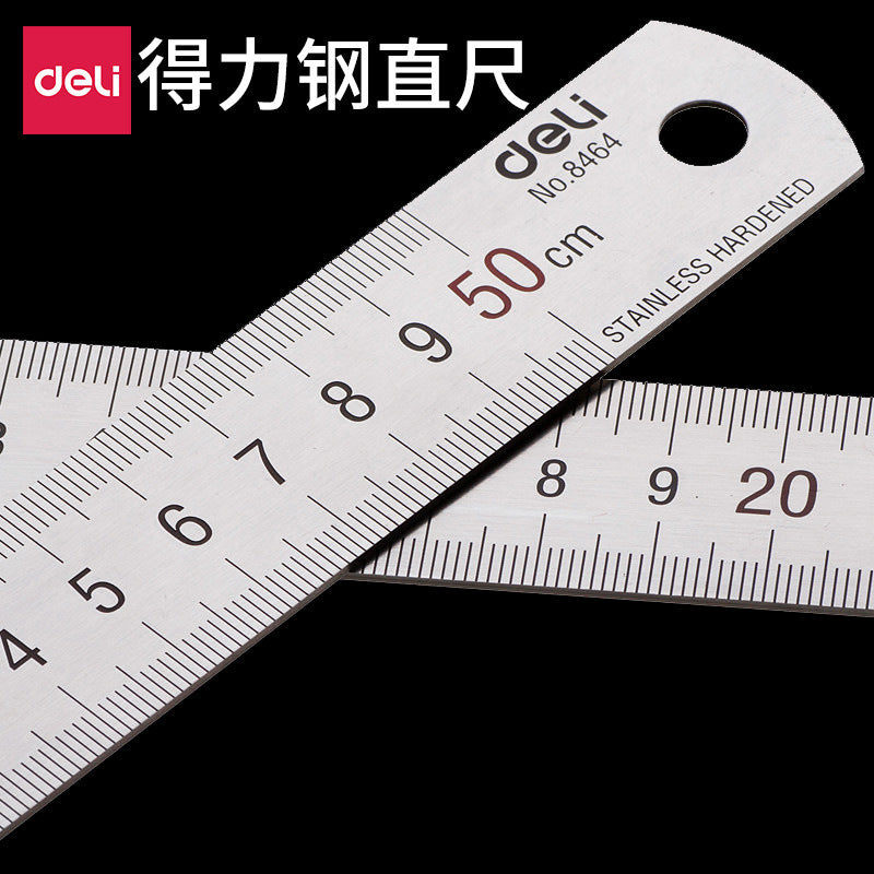 Deli 8464 steel ruler 50cm steel ruler, student office ruler steel ruler