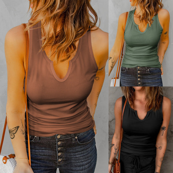 2024 summer new European and American    women's temperament casual solid color sleeveless top