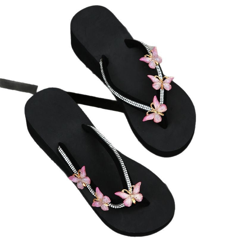 women's herringbone sandals and slippers, 2025 summer new arrivals, european and american style, butterfly design, plus size, foreign trade wedge heel platform sandals and slippers for women