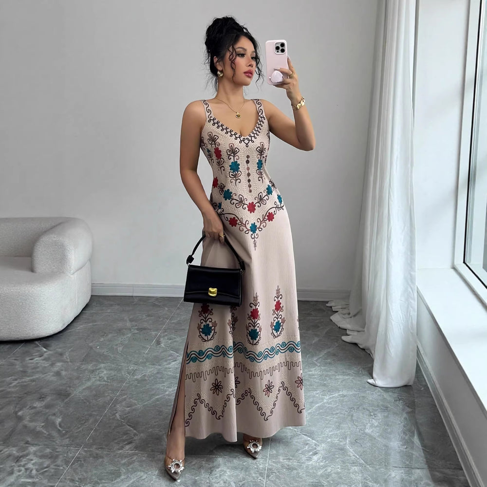 Amazon fashion cross-border women's retro sweet new slit dress