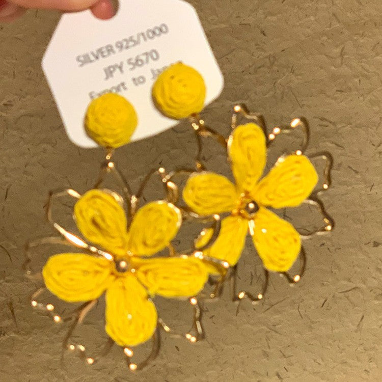 Straw sunflower vacation earrings for women 2026 new exaggerated beach accessories unique beautiful earrings wholesale